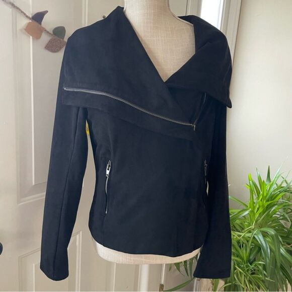 SL8 by Blank NYC Black Faux Suede Asymmetric Moto Zip Women's Jacket (Size M) - Picture 2 of 11